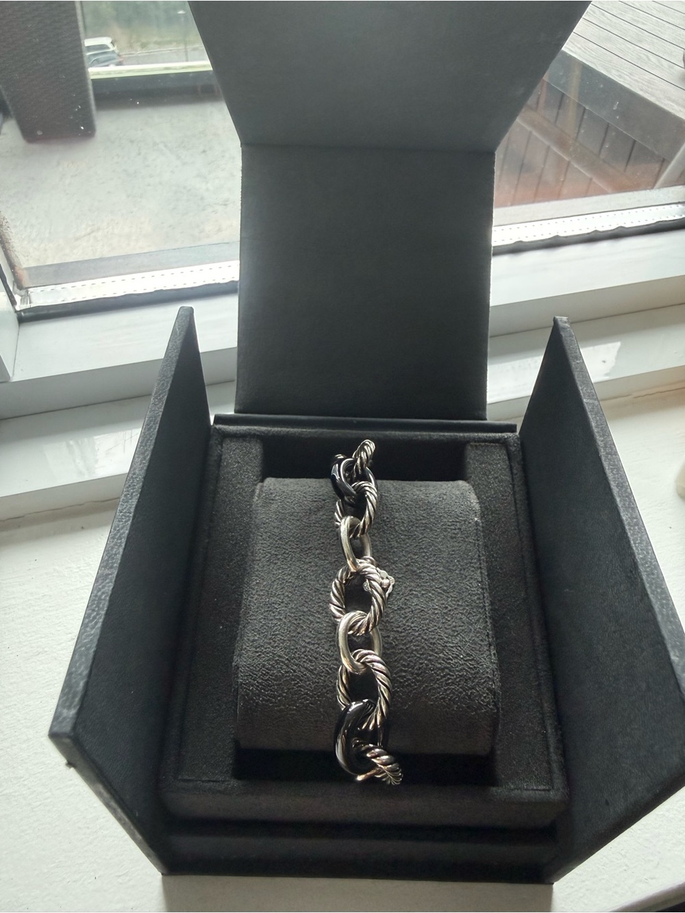 David Yurman Silver/Onyx Oval Link Bracelet